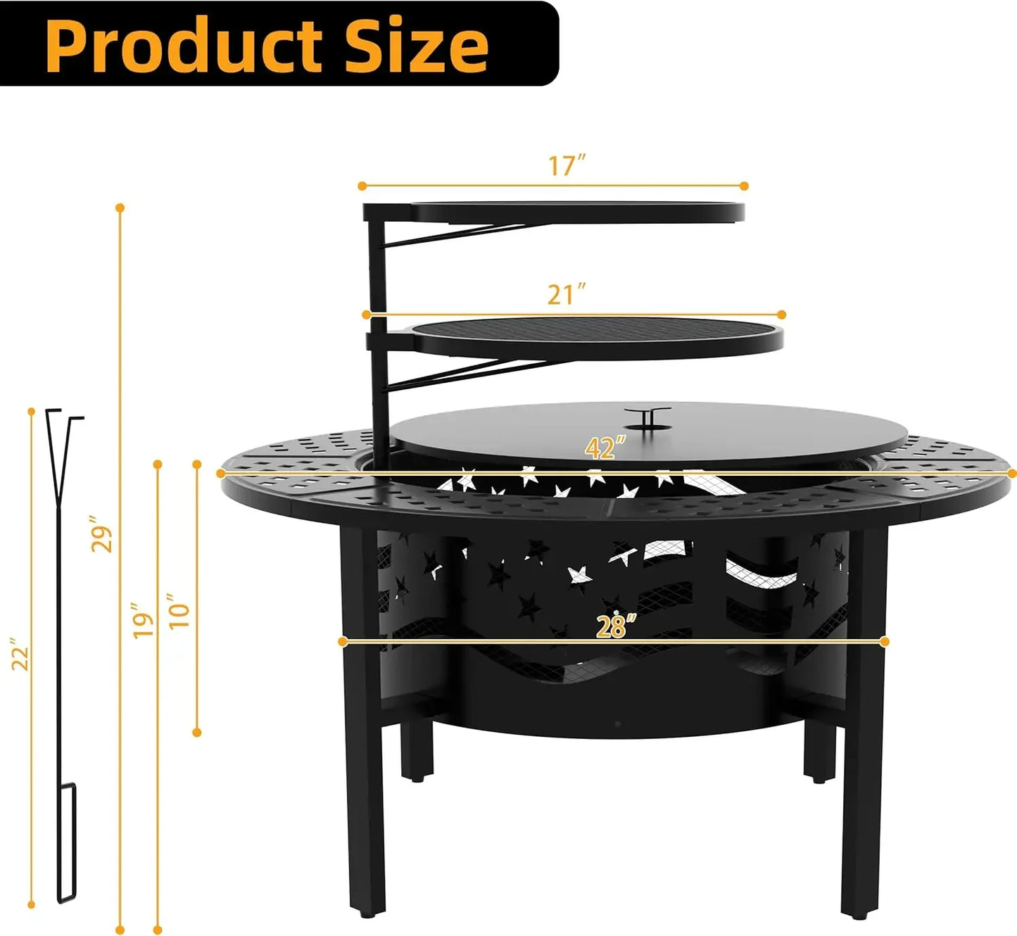 Outdoor Fire Pit With Grills Heavy Duty Metal Construction