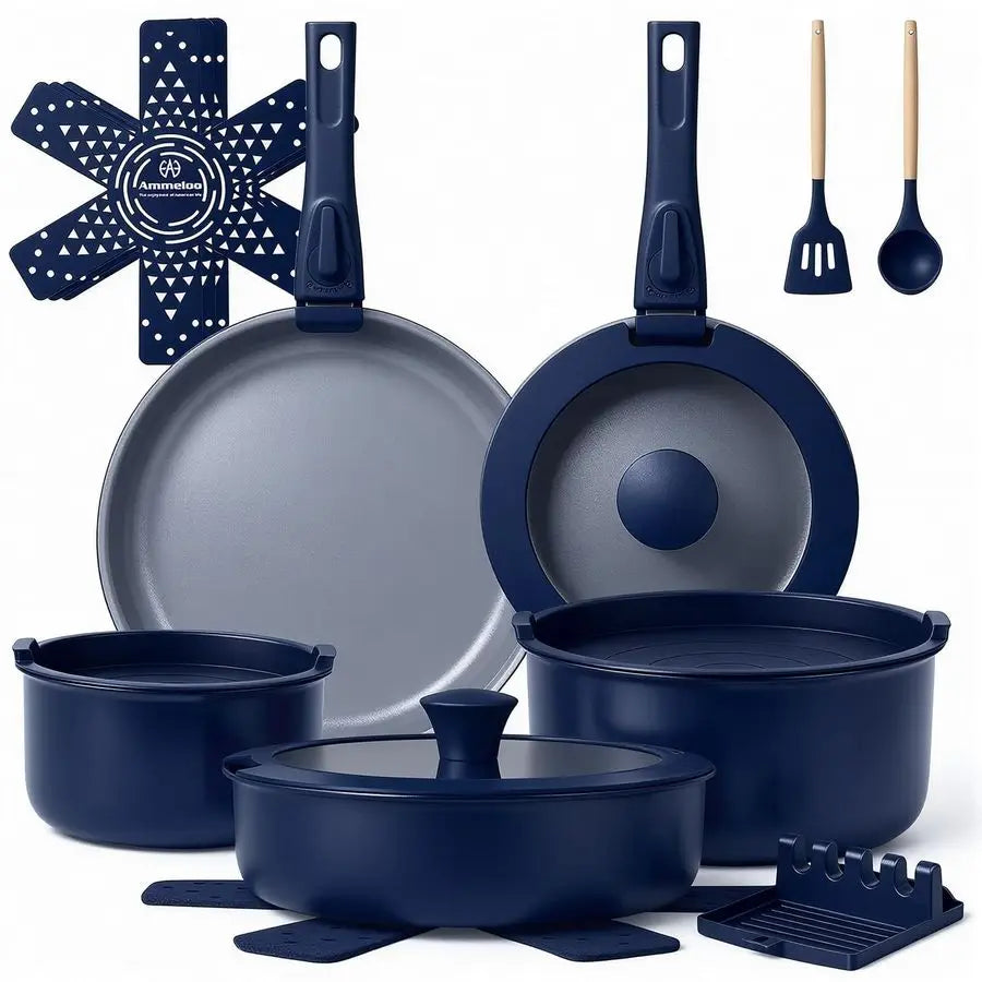 XMSJ Ceramic Nonstick Cookware Set With Removable Handles Induction Compatible