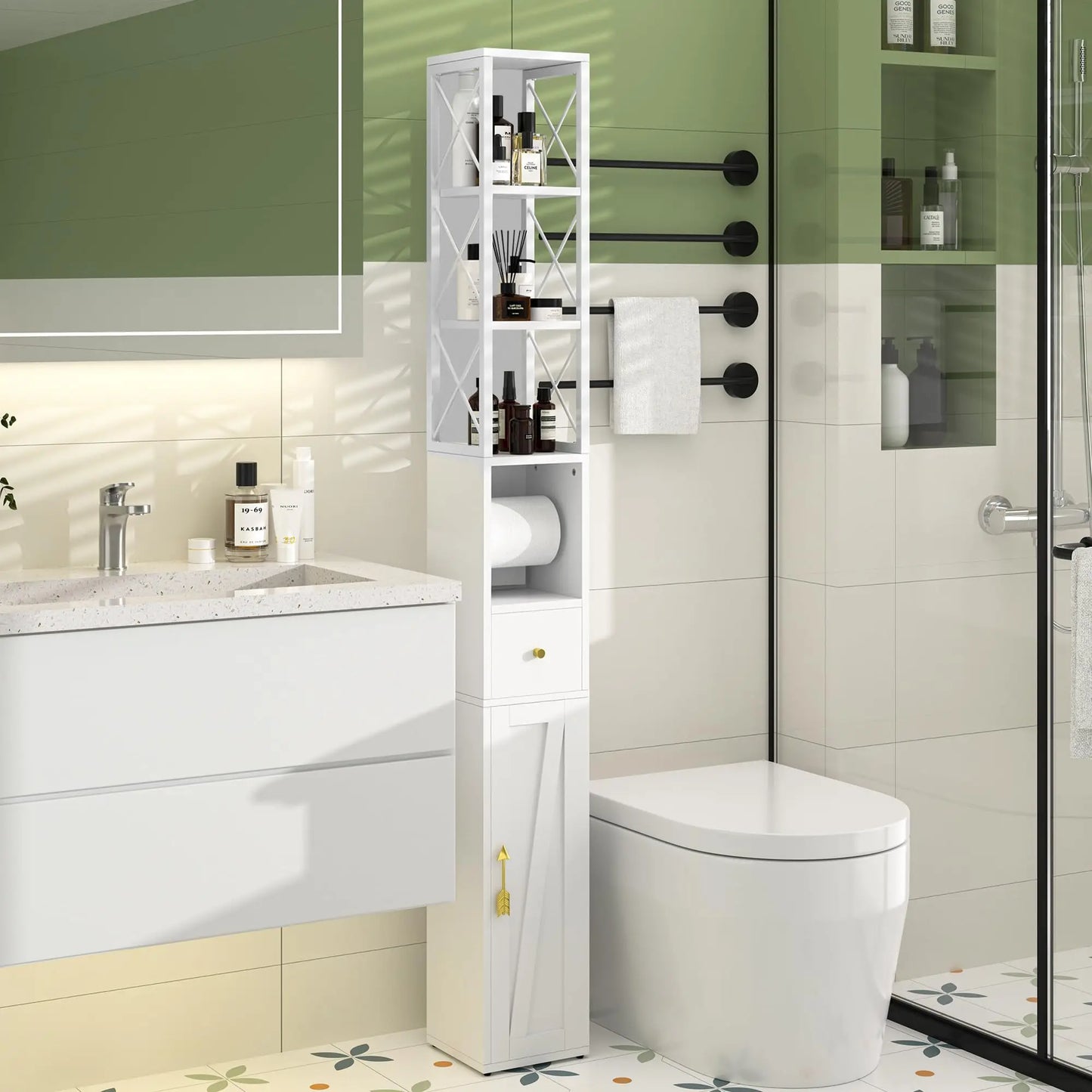 XIUWO Bathroom Storage Cabinet With Adjustable Shelves