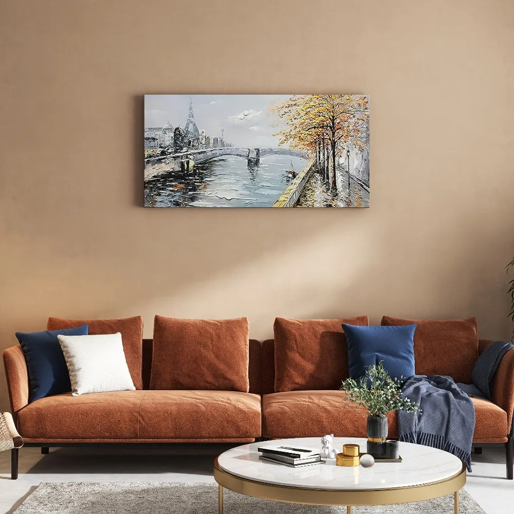 Serene Landscape Abstract Canvas Wall Art With Pine Frame