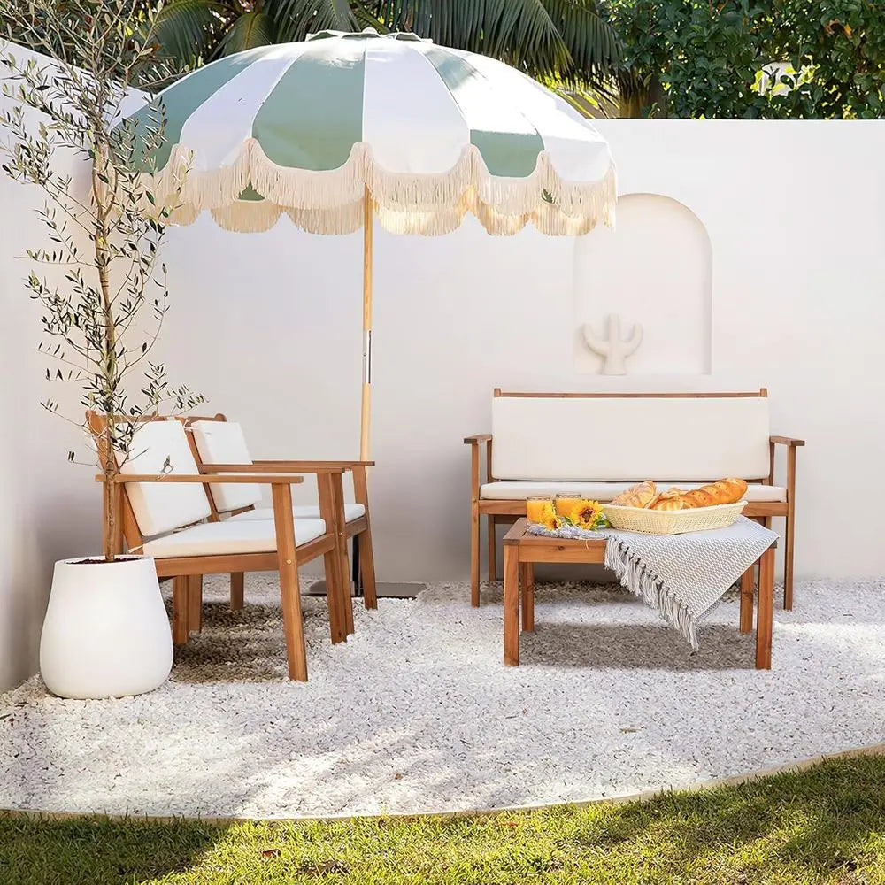 Acacia Wood Outdoor Patio Sofa Set With Table Cushions