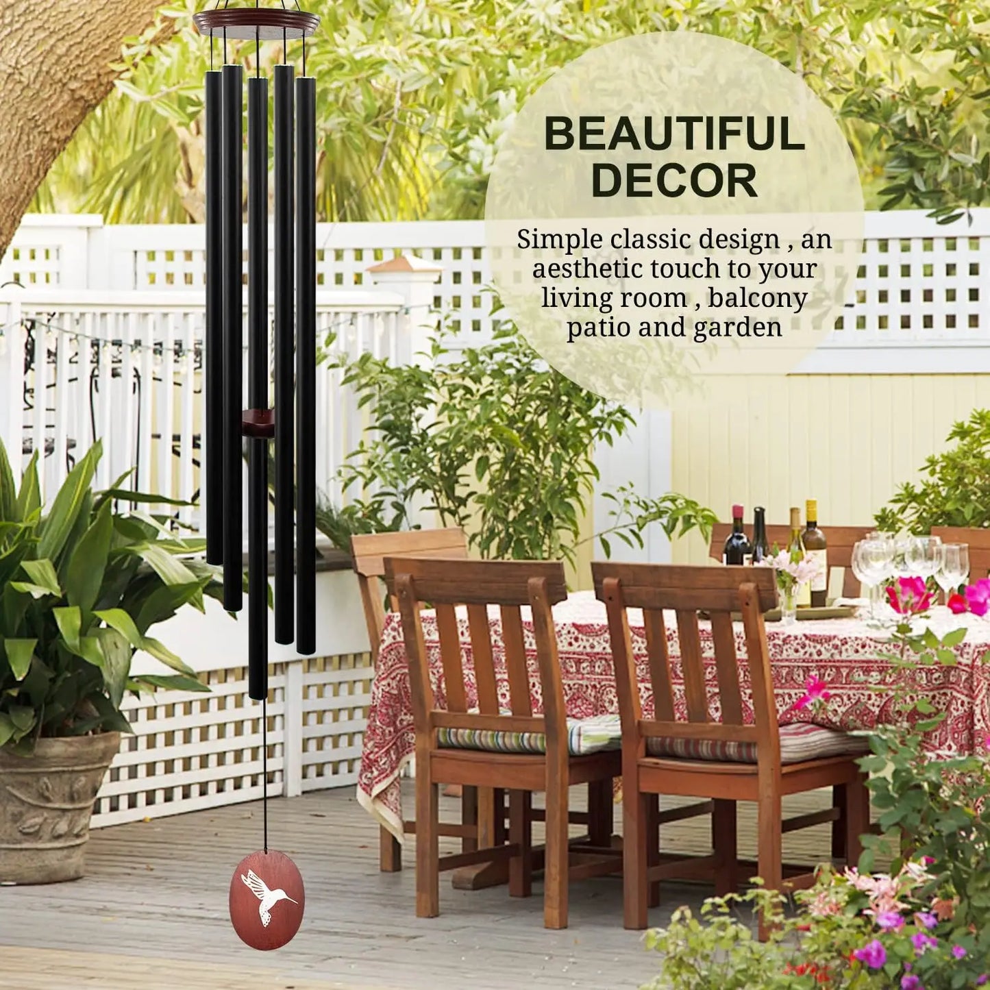 Patio Wind Chimes Deep Tones With 5 Tuned Aluminum Tubes