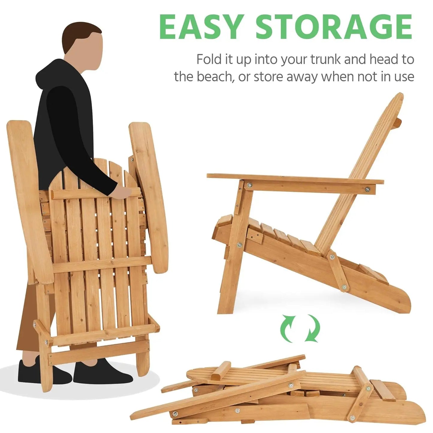 Folding Adirondack Chair Set Outdoor Weather Resistant Wood
