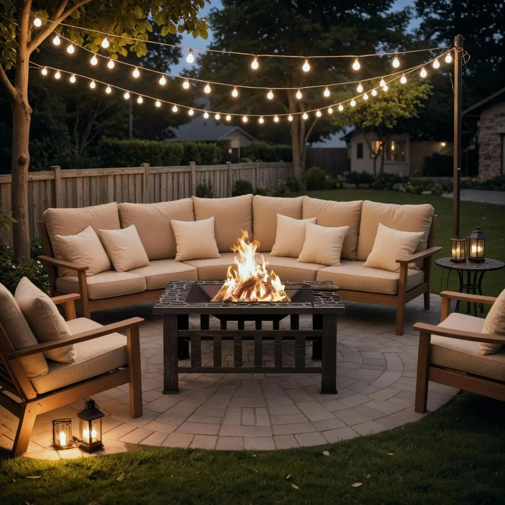Devoko Outdoor Fire Pit Table with Waterproof Cover for Patios
