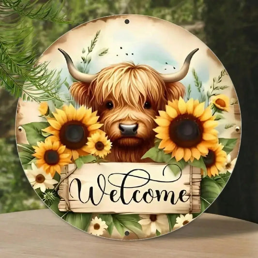 CIFBUY Vintage Metal Highland Cow Welcome Sign Rustic Wall Decor