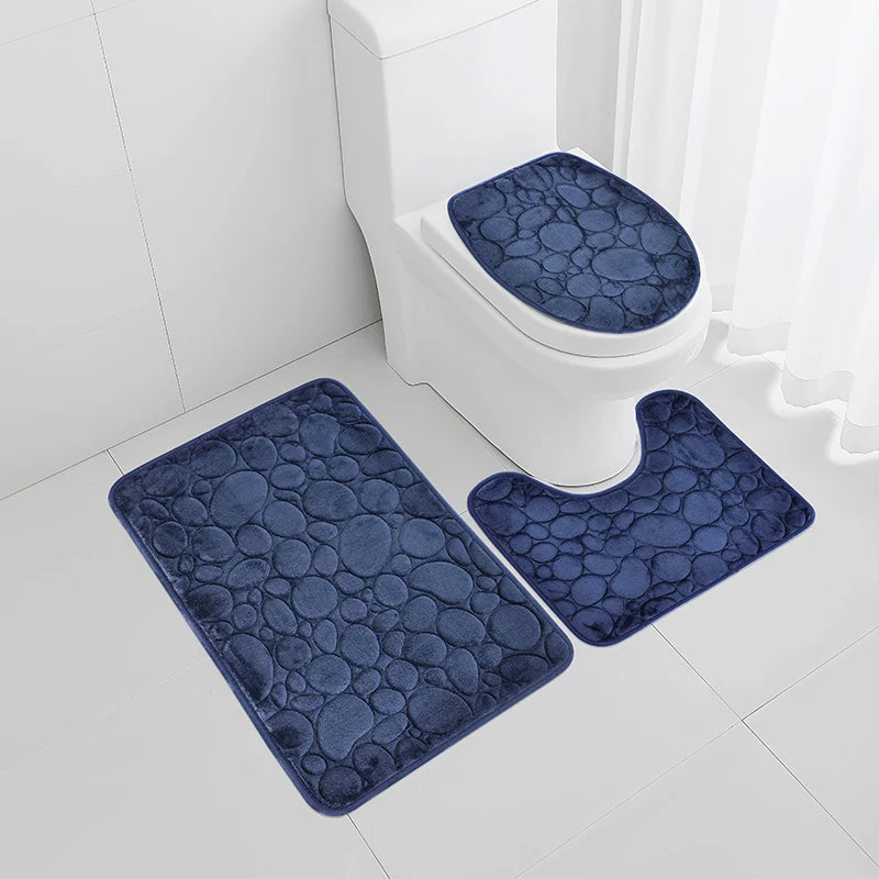 NONECN Solid Color Microfiber Bathroom Floor Mat Set Non Slip