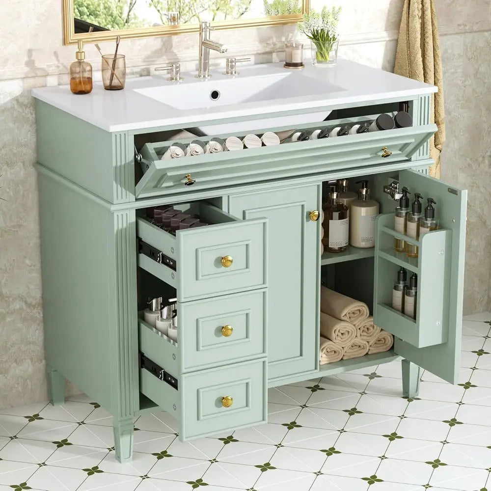 Bathroom Vanity Cabinet With Ceramic Countertop Sink Combo