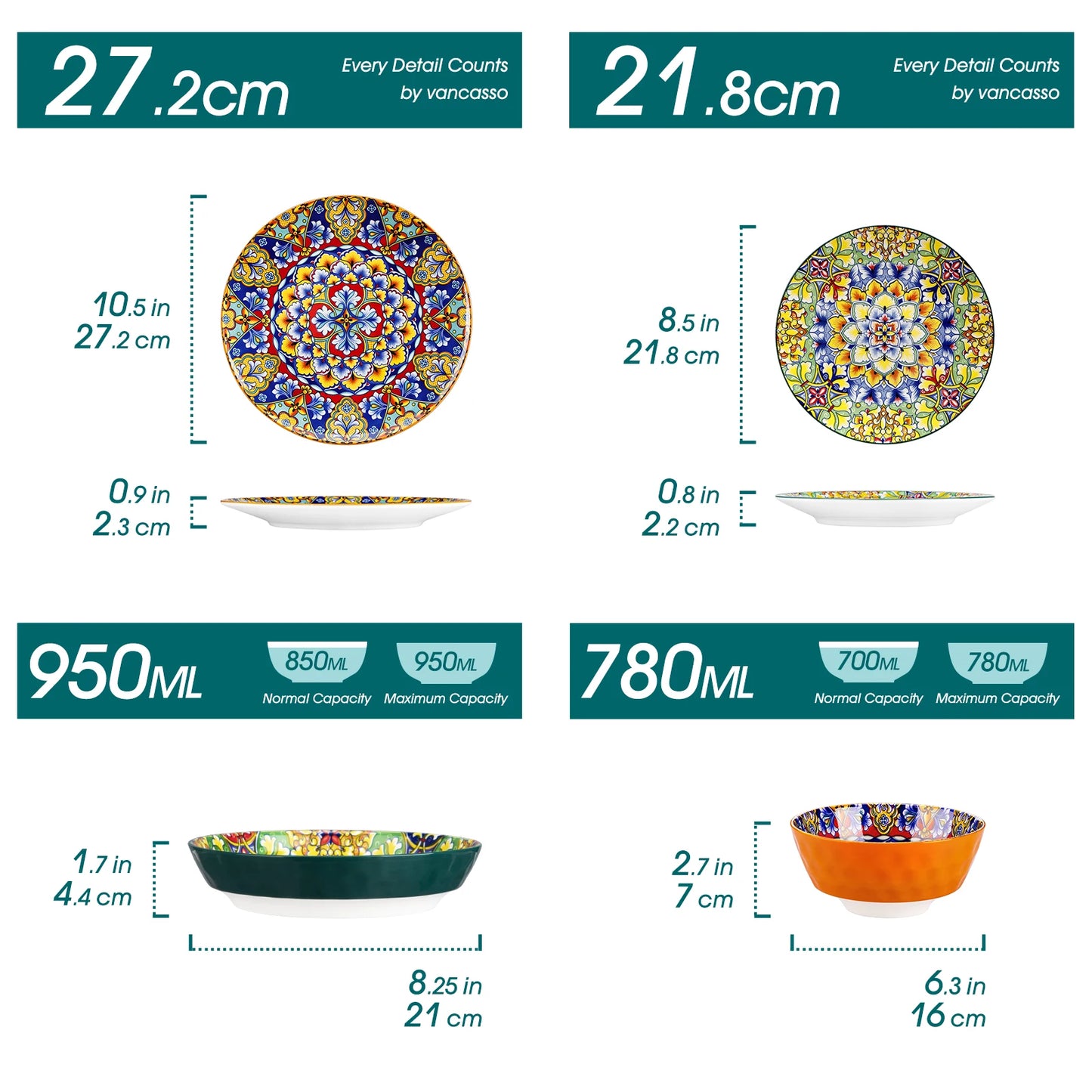 Malacasa Ceramic Dinnerware Set Bohemian Style For 6 People