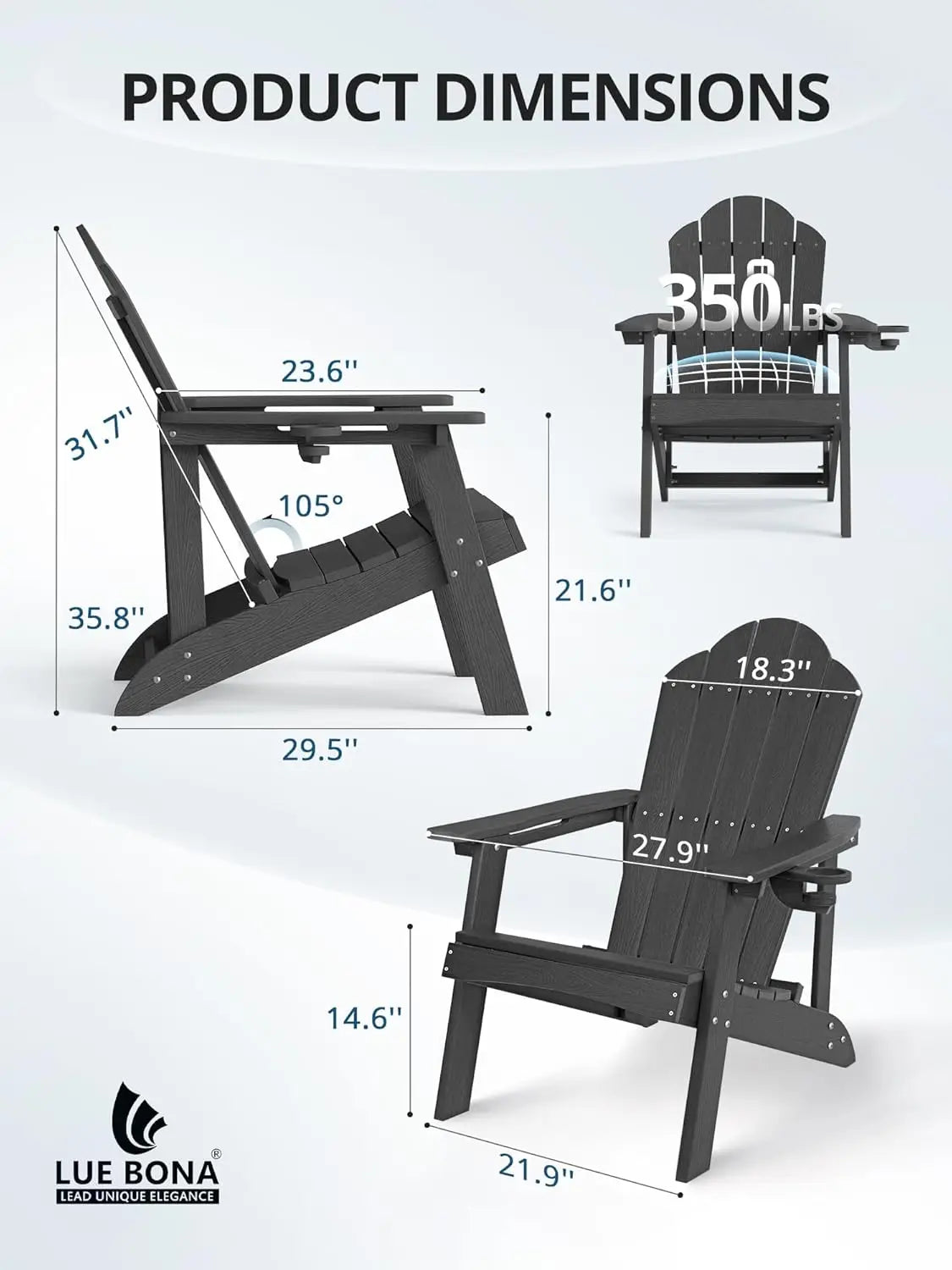 Adirondack Chairs Set of 4 Weather Resistant Outdoor Cup Holder
