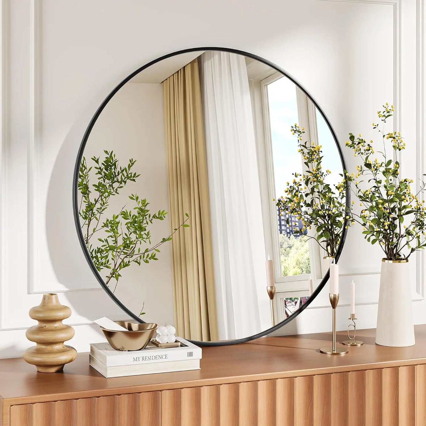 Round Mirror With Metal Frame Distortion Free Modern Rustic Decor