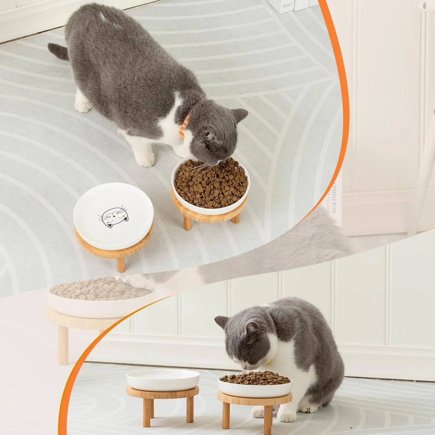 Elevated Ceramic Cat Bowls With Bamboo Stand Whisker Friendly Indoor Cats