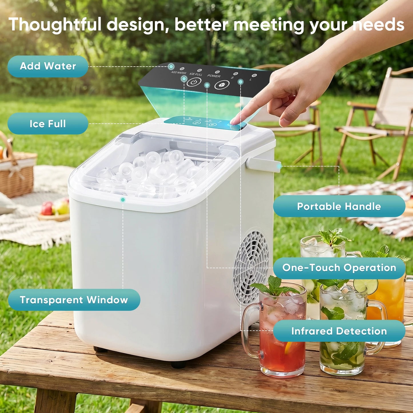 JHK Portable Countertop Ice Maker With Scoop Basket