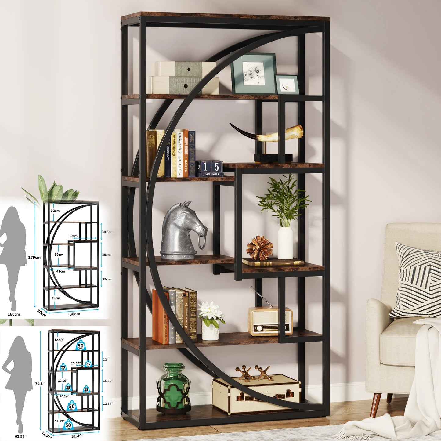 Tribesigns Industrial 5 Tier Freestanding Bookshelf