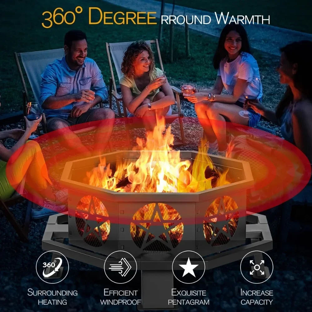 Octagonal Wood Burning Fire Pit For Patio And Outdoor Gatherings