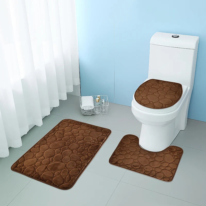 NONECN Solid Color Microfiber Bathroom Floor Mat Set Non Slip