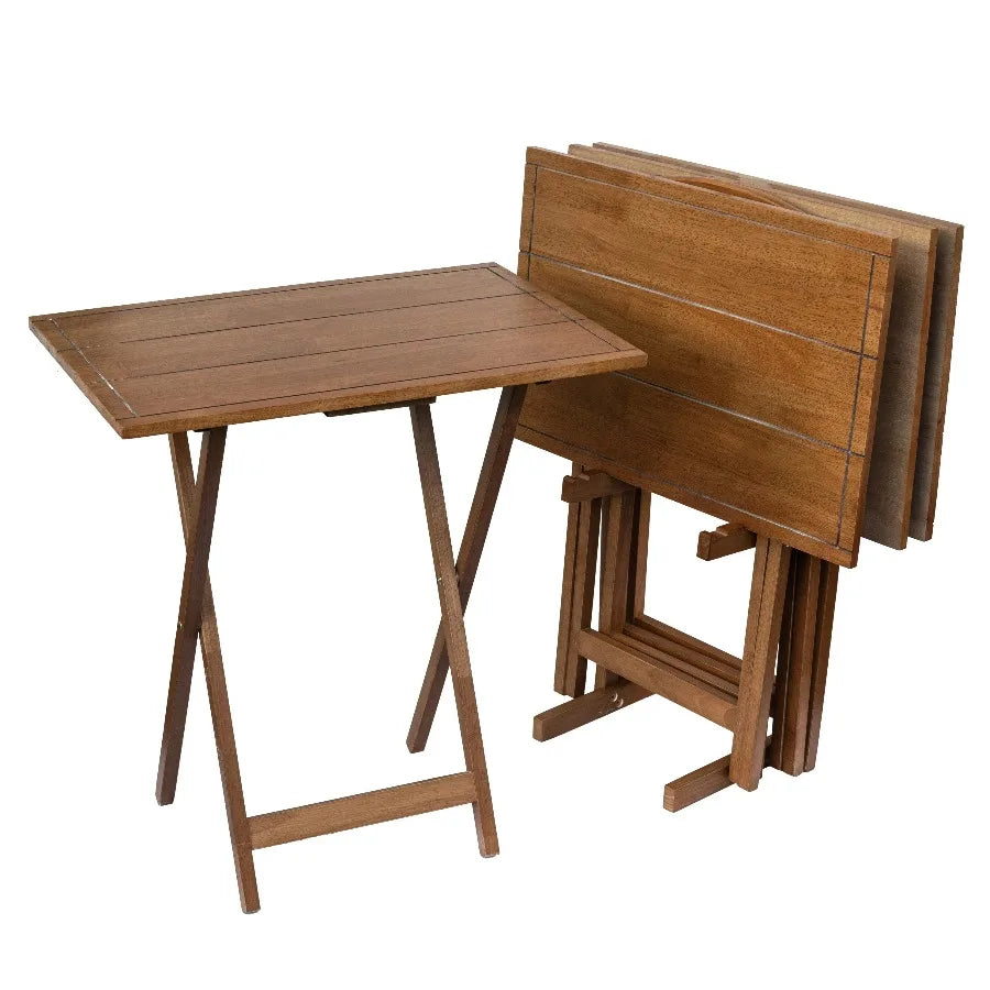 Mainstays Farmhouse Folding TV Tray Table Set with Storage Rack