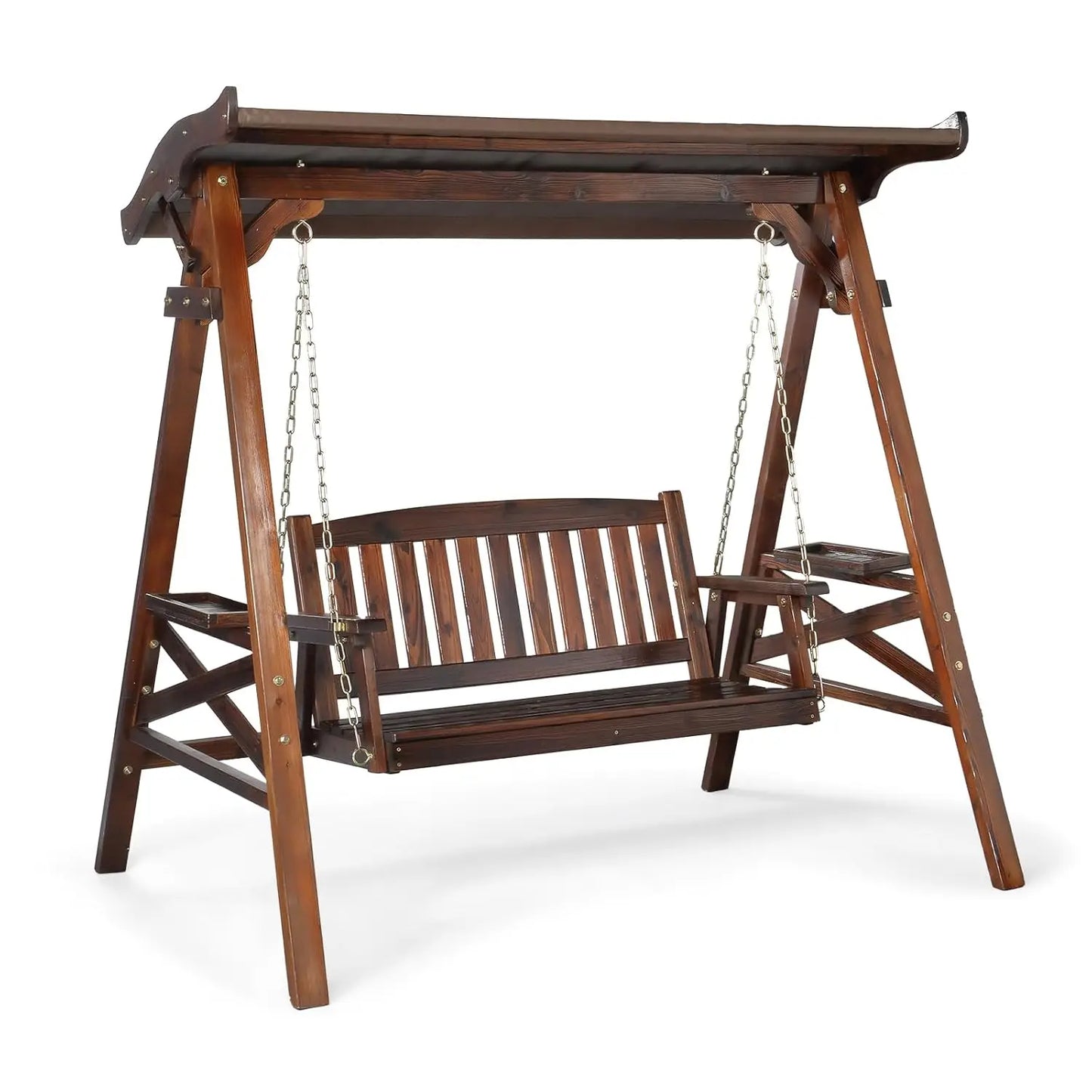 HUANZHUANG Waterproof Outdoor Porch Swing With Canopy Stand Cup Holder
