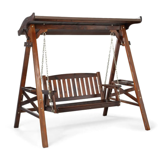 HUANZHUANG Waterproof Outdoor Porch Swing With Canopy And Cup Holder