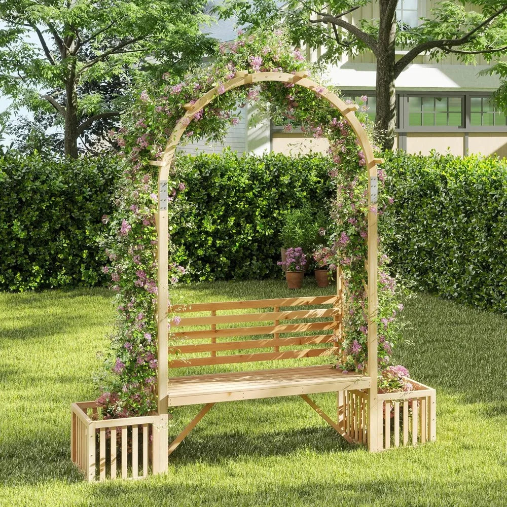 Garden Arbor With Bench And Planters Trellis System