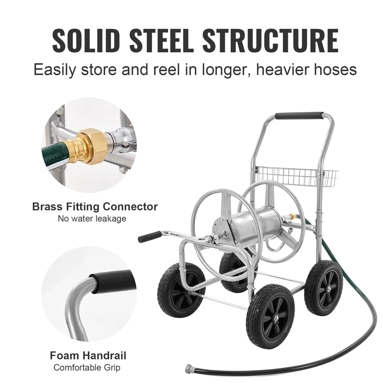 SucceBuy Heavy Duty Hose Reel Cart With Basket Garden Watering