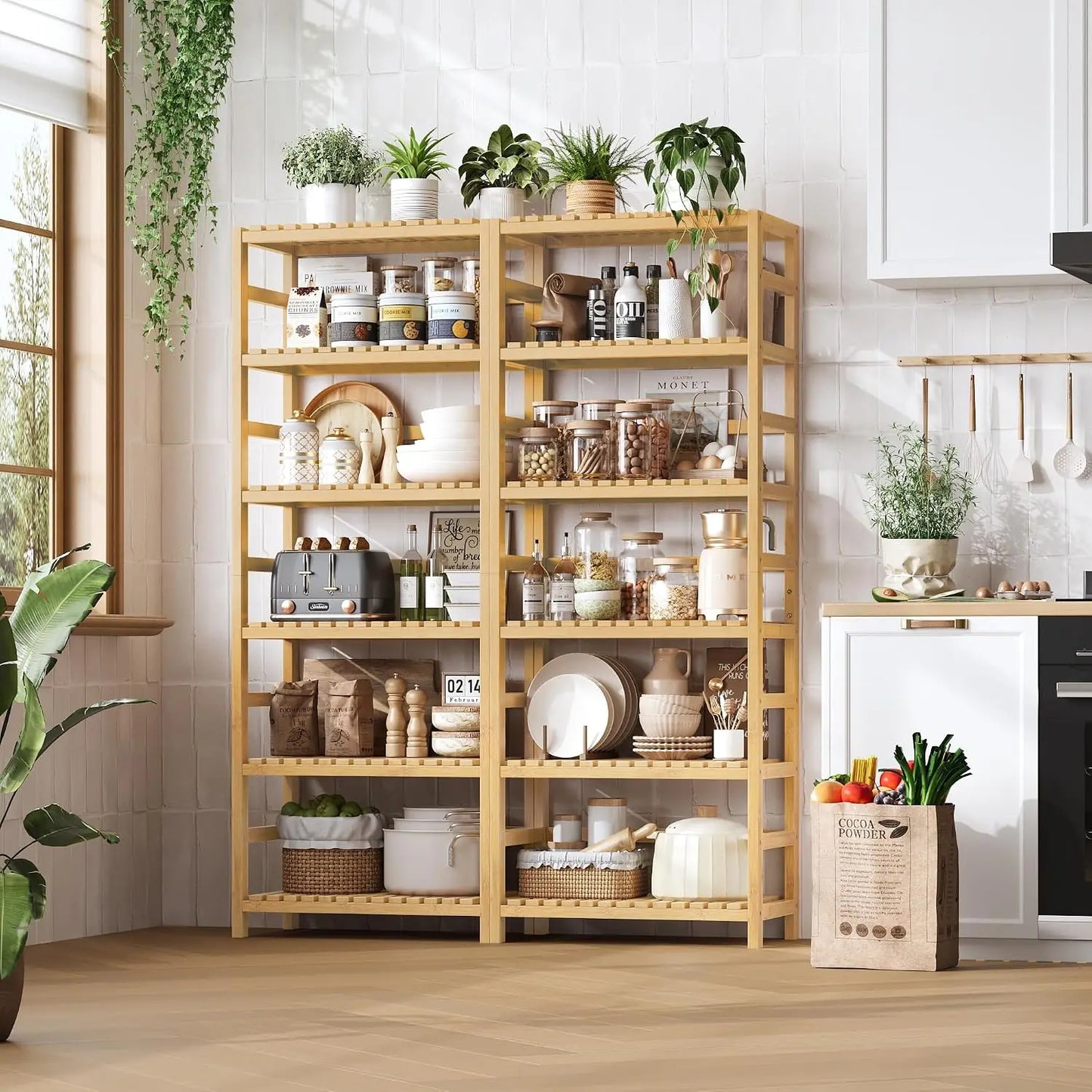 Six Tier Bamboo Shelf Freestanding Storage Unit For Home Office