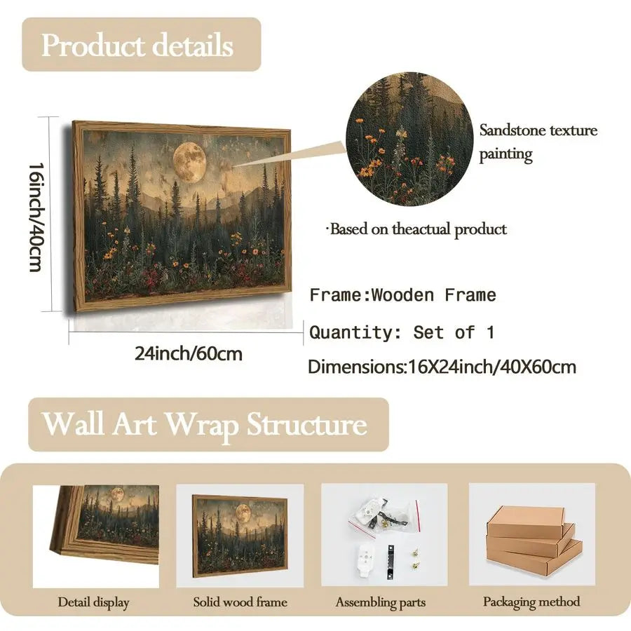 Nature Forest Art Dark Moon Landscape Painting Wall Decor 3D
