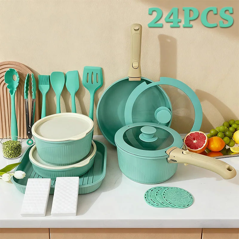 Nonstick Pots And Pans Set With Detachable Handle For Induction