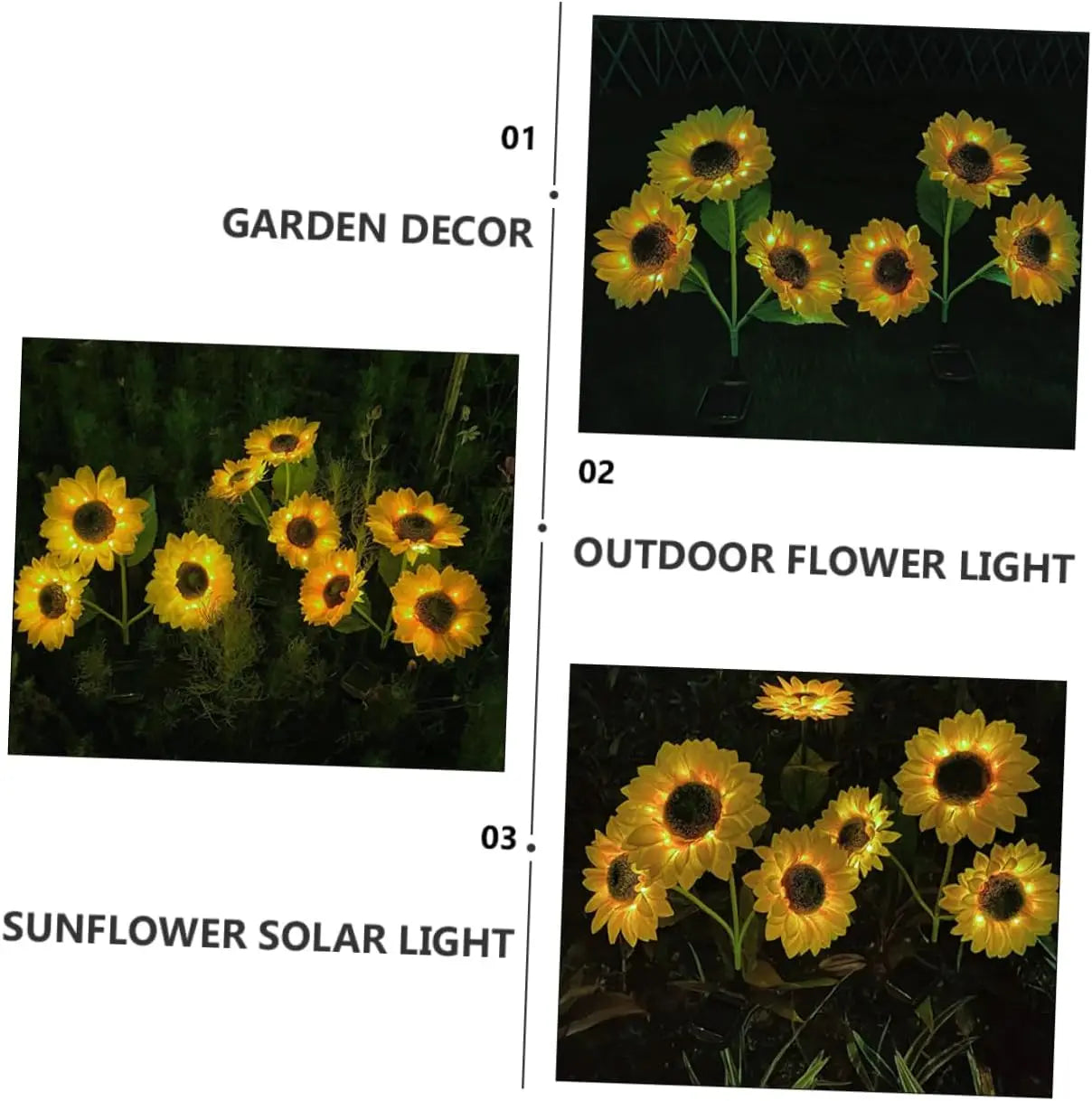 Solar Sunflower Garden Stake Lights 3-Head Waterproof Outdoor LED