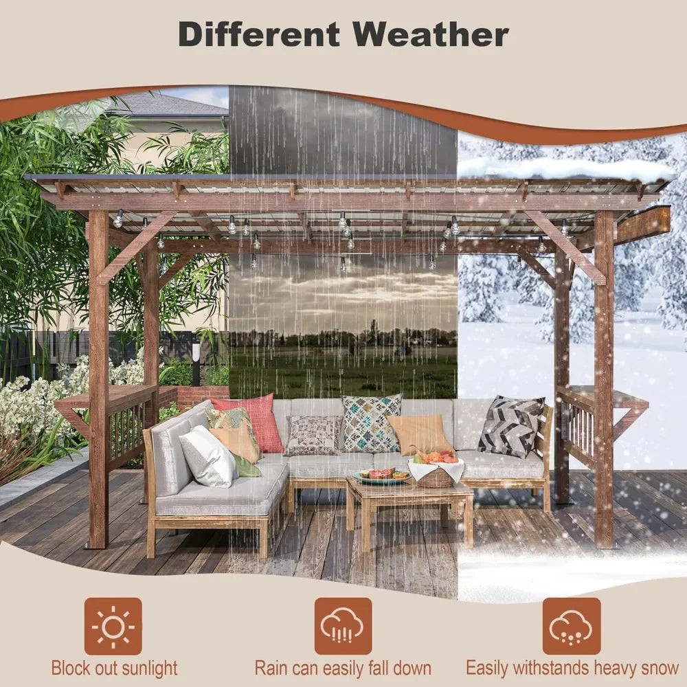Wooden Pergola Gazebo With Metal Roof And Bar Counters