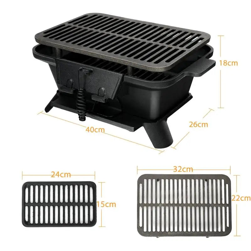 Portable Cast Iron Hibachi Grill With Grate Lifter