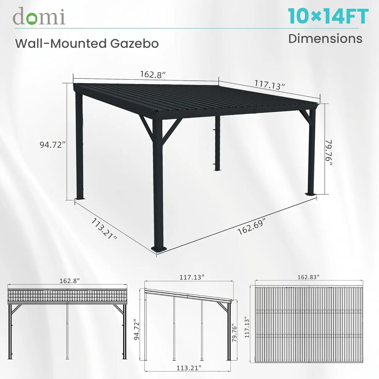 Domi Lean-To Gazebo With Wall Mount Drainage System Galvanized Roof