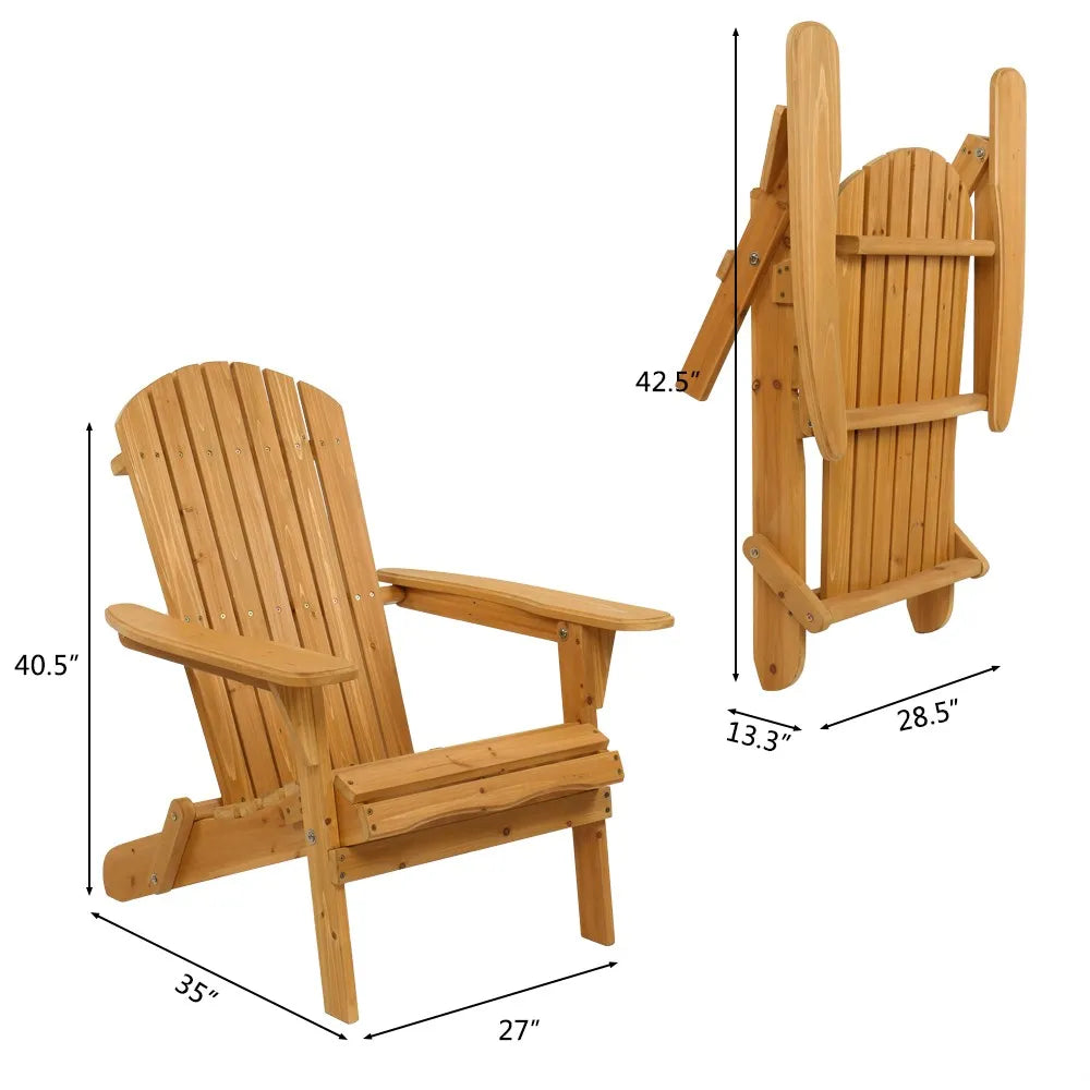 Two Adirondack Outdoor Wood Lounge Chairs Folding Patio Furniture