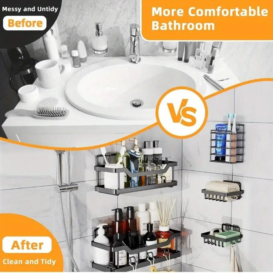 5 Pack Adhesive Shower Caddies No Drilling Rustproof Stainless Steel