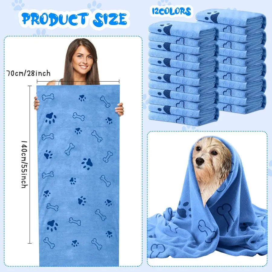 Dog Grooming Towels 12 Pack Microfiber Quick Drying Bath Towels