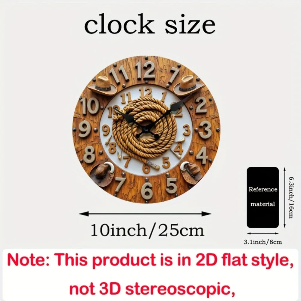 Western Cowboy Round Wall Clock by Xmsj Silent Non Ticking