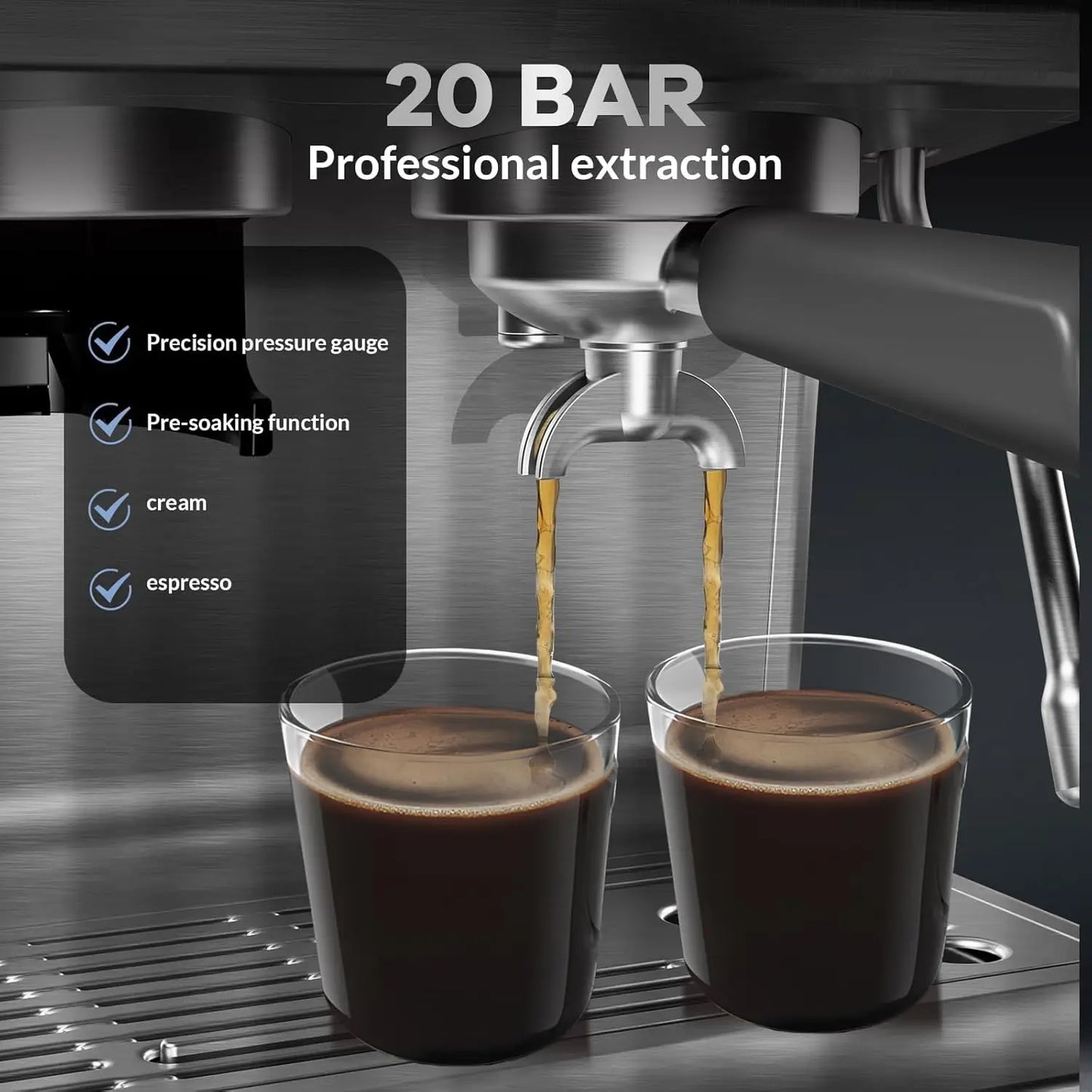 Acekool Espresso Maker With Milk Frother 20 Bar Pressure