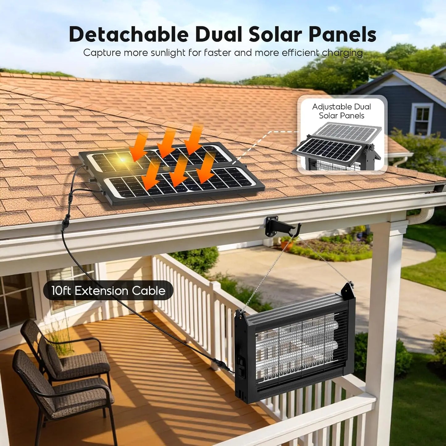 Solar Bug Zapper Outdoor 4500V Mosquito Trap USB Charging IPX5