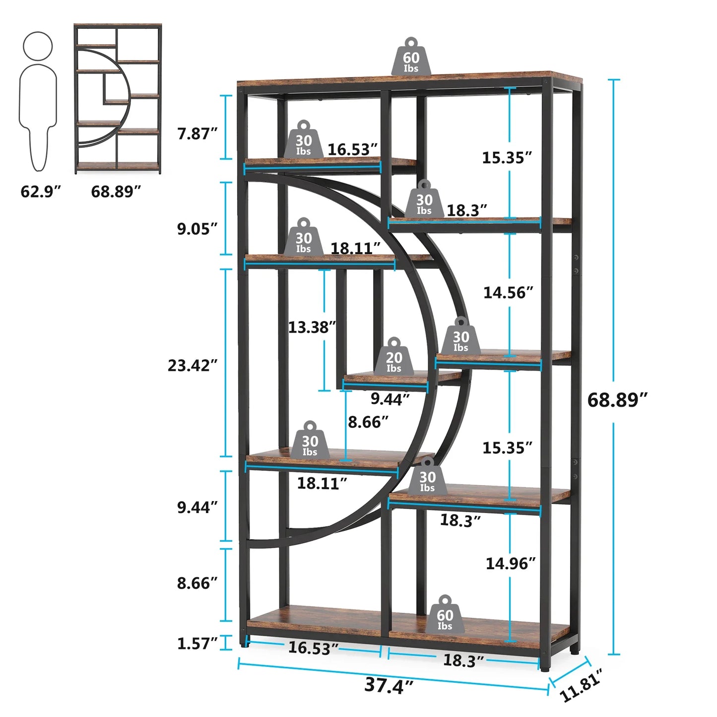 Tribesigns Industrial 5 Tier Freestanding Bookshelf