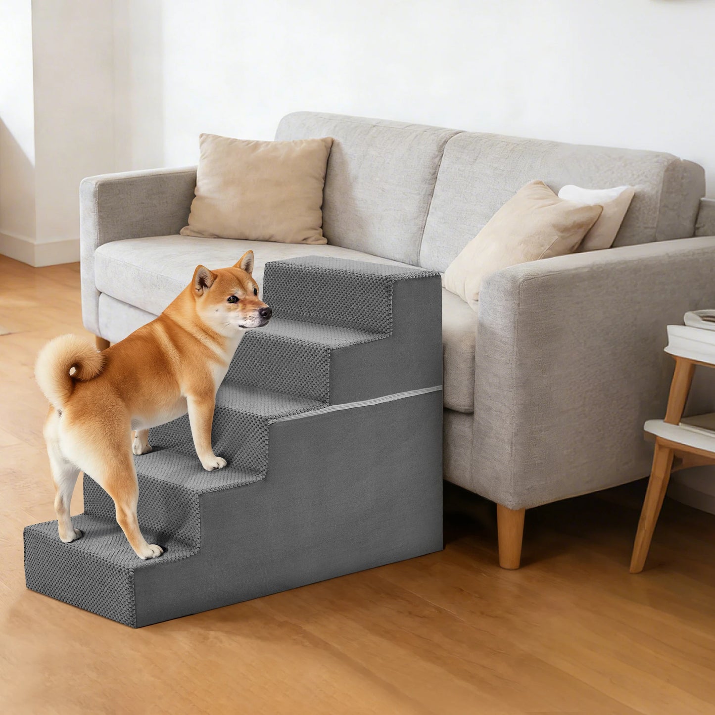 Right Angled Foam Dog Stairs 3 To 5 Steps Indoor Non Slip Ramp
