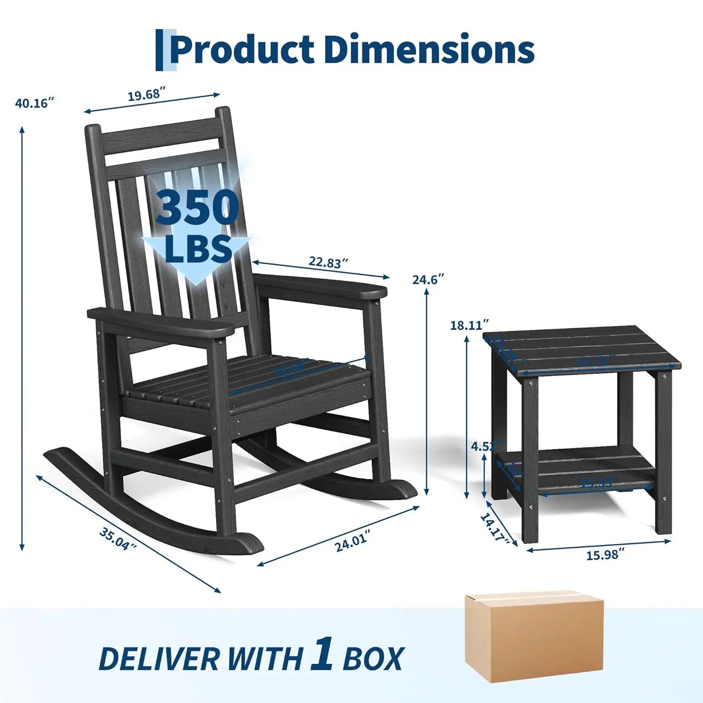 HDPE High Back Rocking Chair Set With Side Table Patio