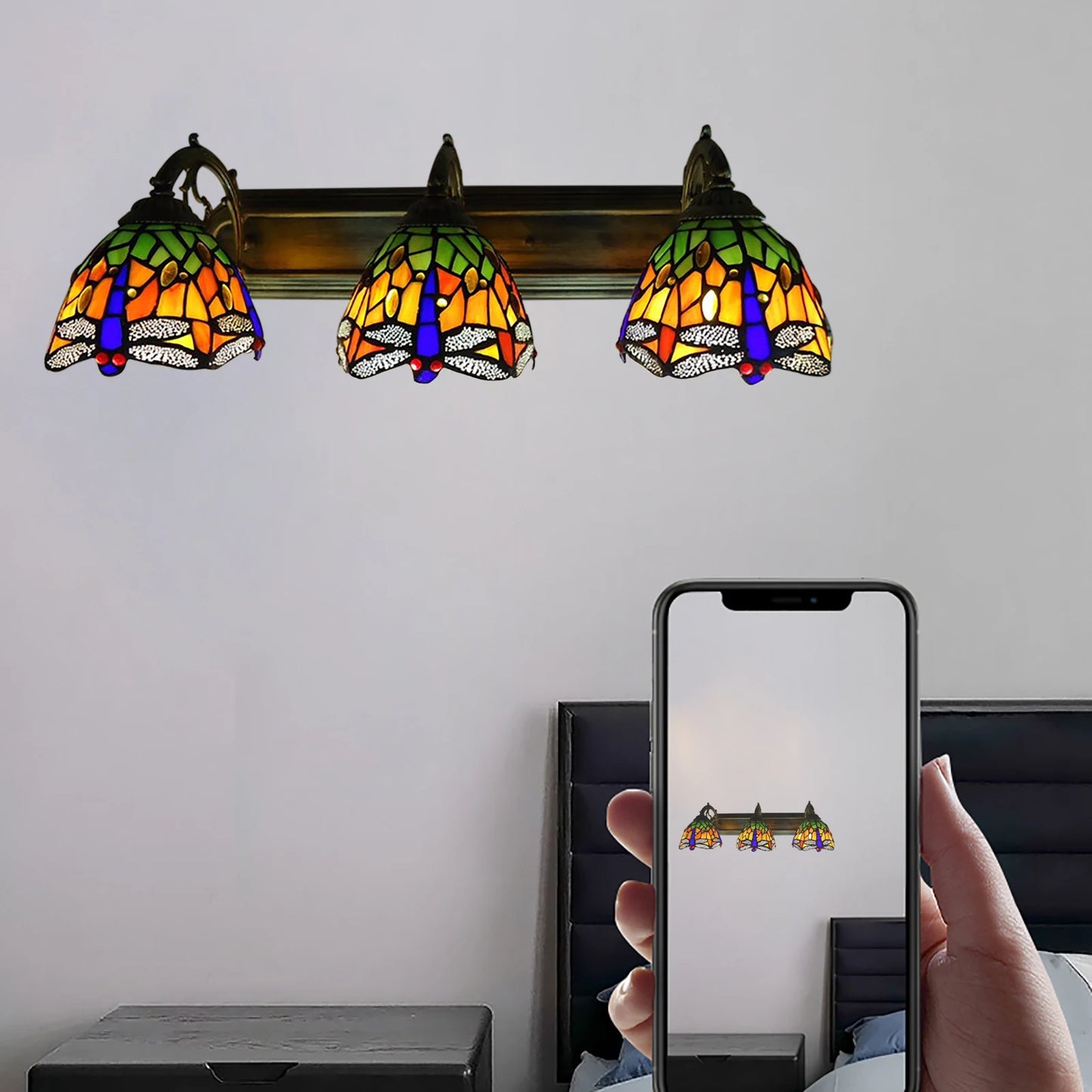 Bymaocar Three Head Dragonfly Indoor Wall Lamp With E27 Base