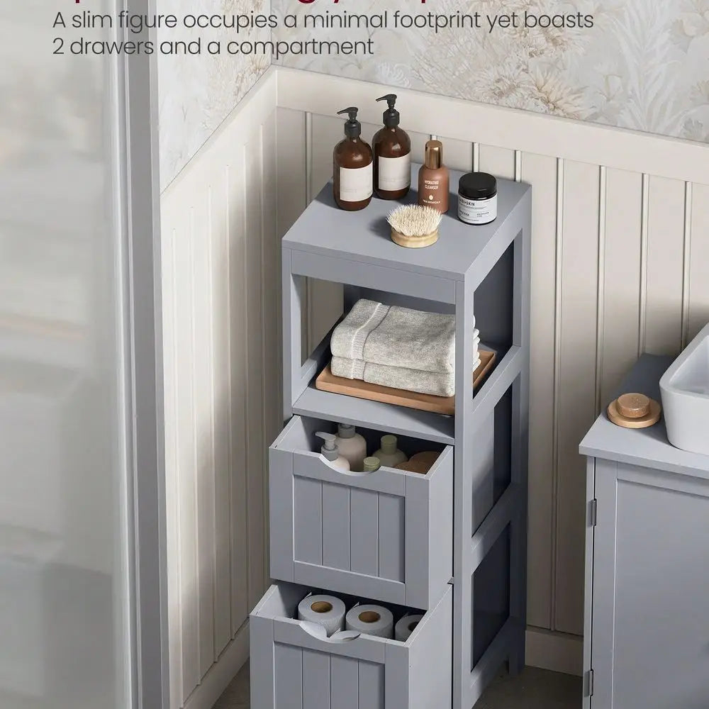Modern Bathroom Floor Cabinet With Two Drawers And Open Shelf