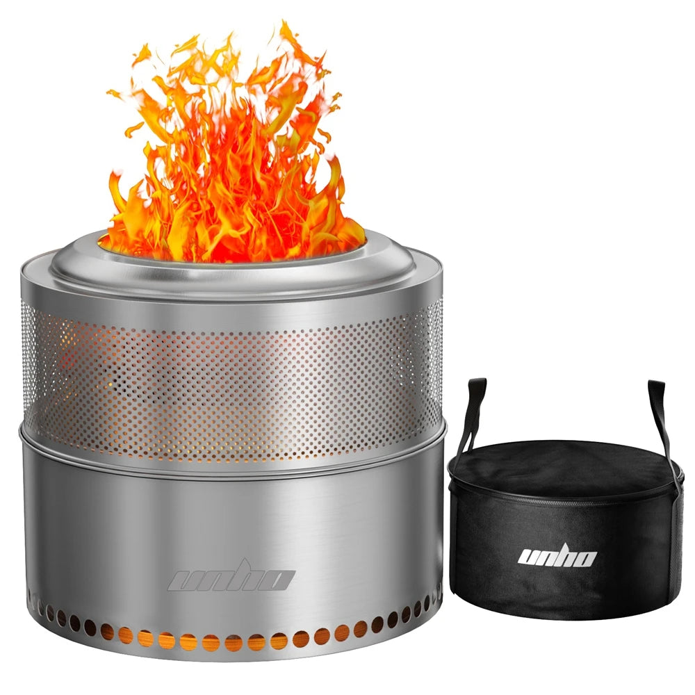 Unho Portable Smokeless Fire Pit Stainless Steel Outdoor Wood Burner