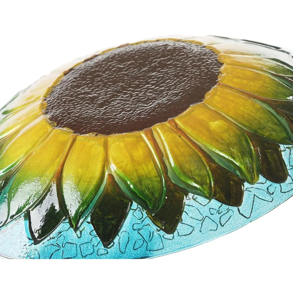 Sunflower Glass Bird Bath Bowl For Outdoors Hand Painted Design