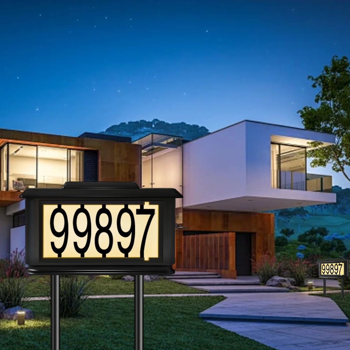 Solar Outdoor House Number Sign Light With Ground Stake