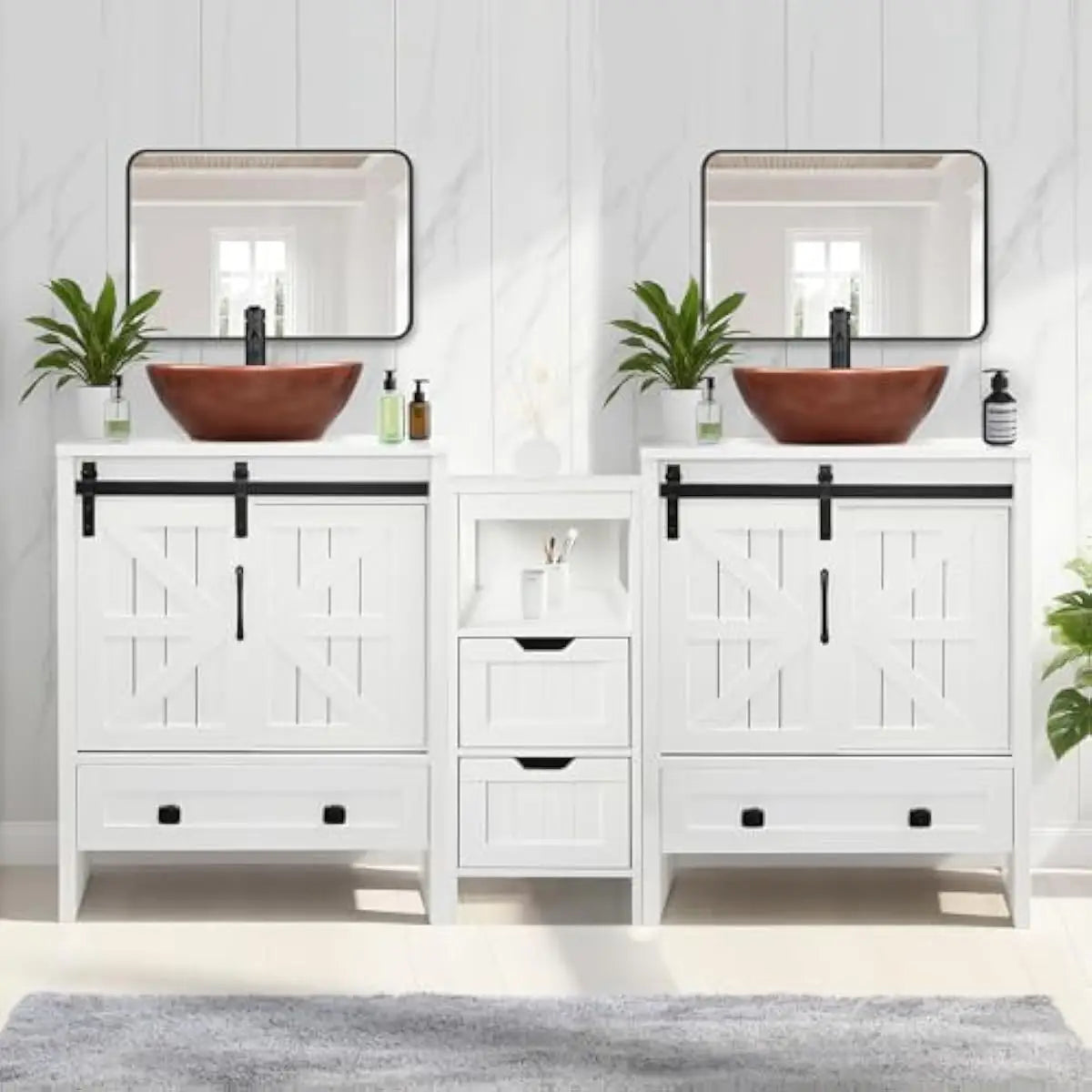 Farmhouse Bathroom Vanity Set Irregular Vessel Sink Sliding Barn Doors