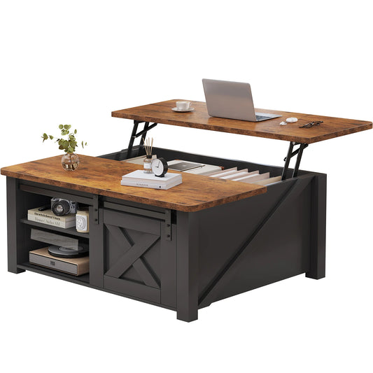 MCQ Wood Lift Top Coffee Table With Storage Shelf Adjustable