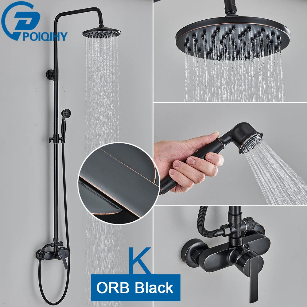 Poiqihy Black In Wall Brass Rainfall Shower Set