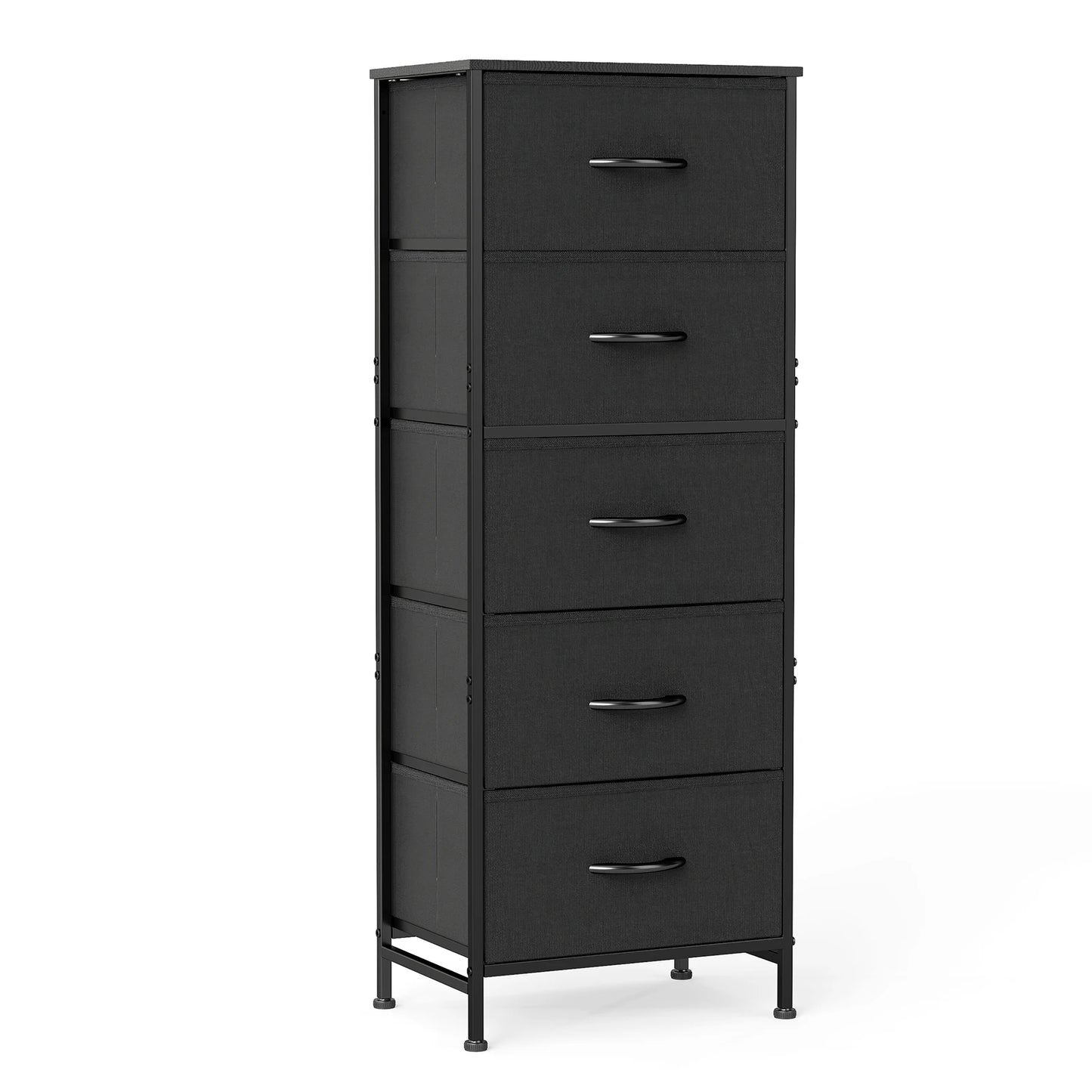 JHK Steel Frame Bedroom Dresser With Five Fabric Drawers