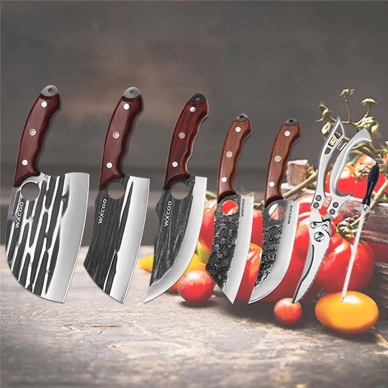 WXCOO High Carbon Steel Kitchen Knife Set Professional Chef Knives